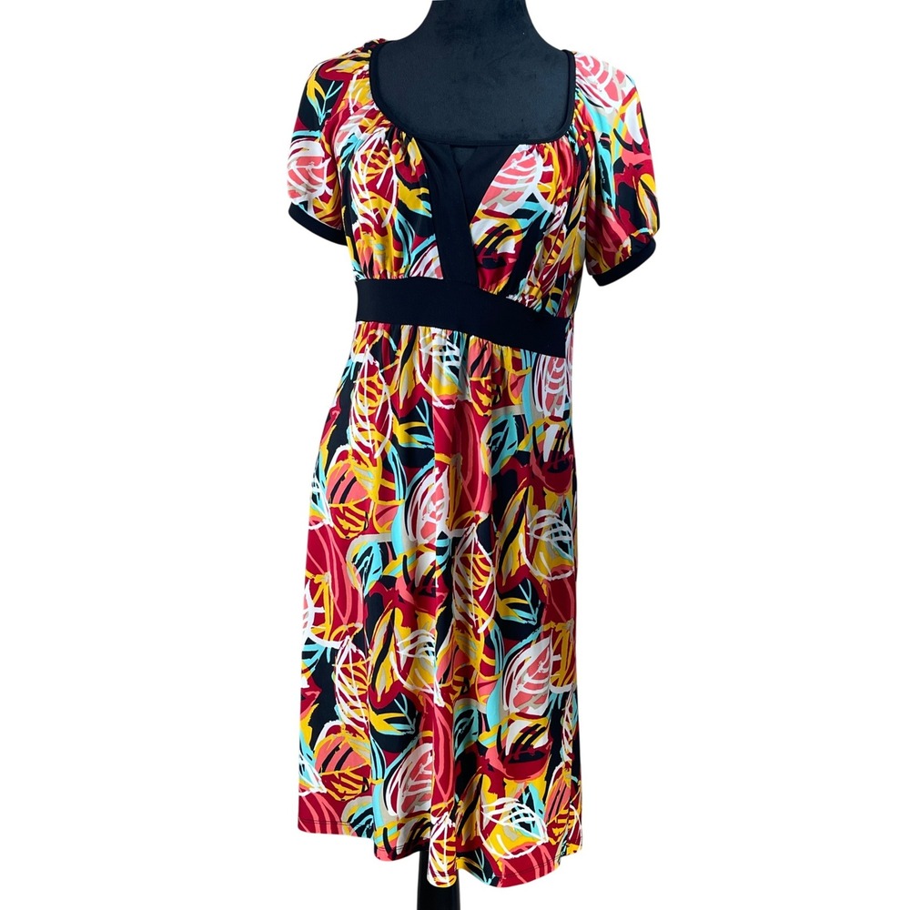 AA Studio AA Women's Size M Short Sleeve Midi Dress Abstract‎ Leaf Print twee